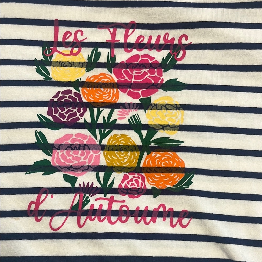 Blue and White Long Sleeve Tee with Floral Design